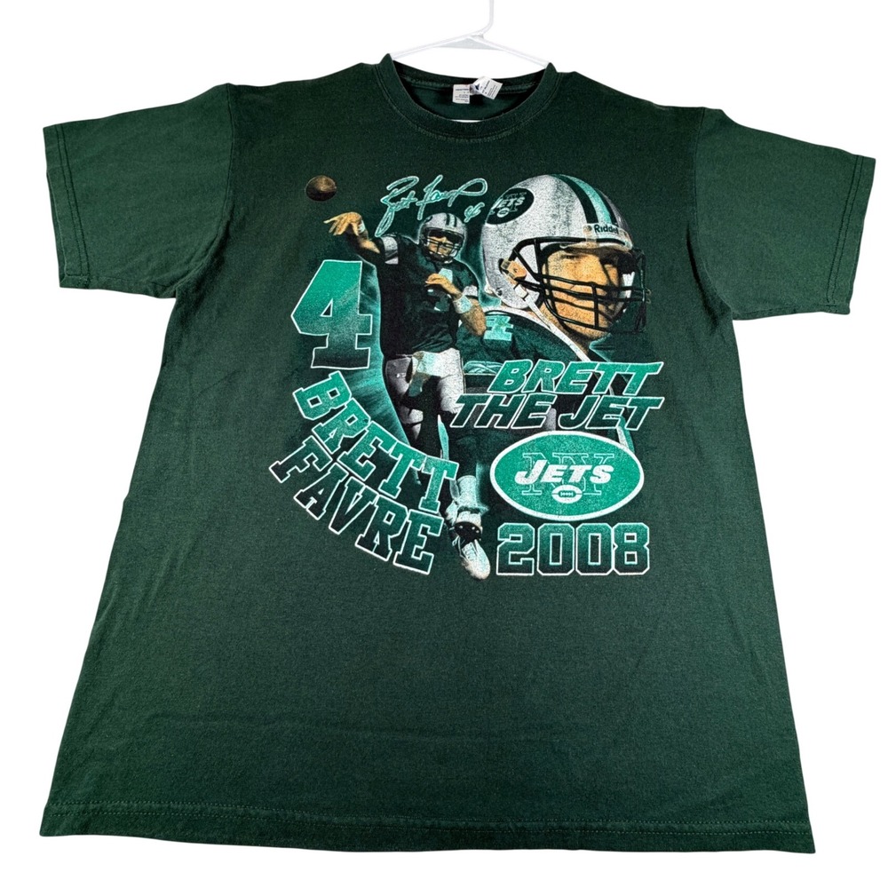 Vintage Jerzees Brett Favre New York Jets 2008 T-Shirt Mens Large Green NFL 4